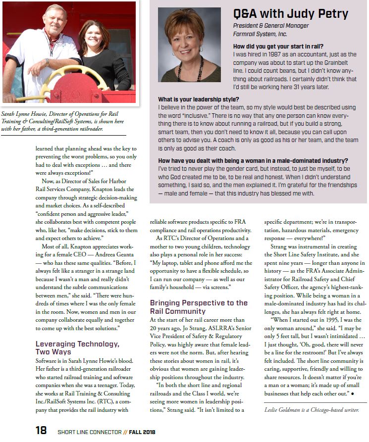 Sarah Lynne Howie Featured In Aslrra’s Short Line Connector Magazine 